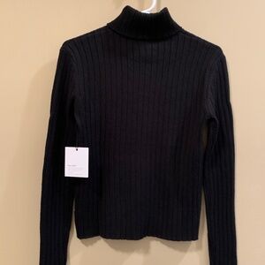 Wool Blend Black Ribbed Turtle Neck Sweater - size S